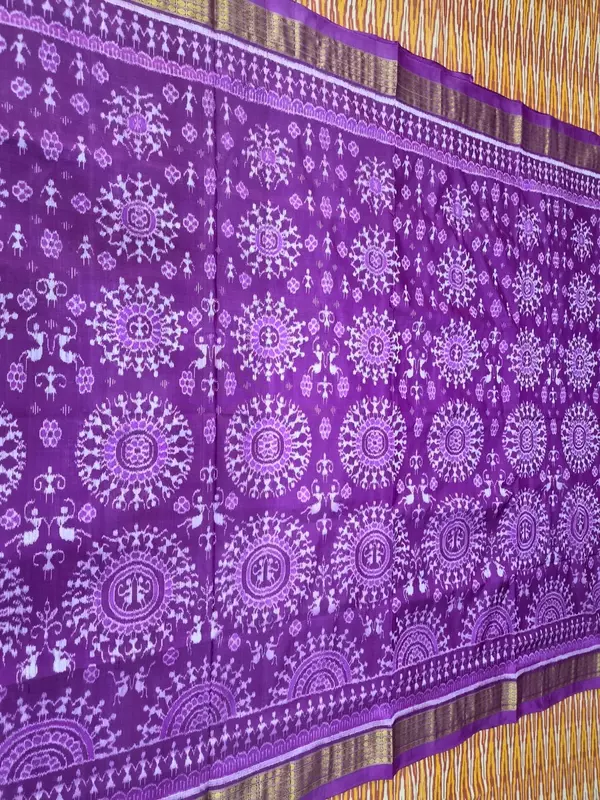 Gol Tribal Bandha Half Tissue Silk Saree-Purple