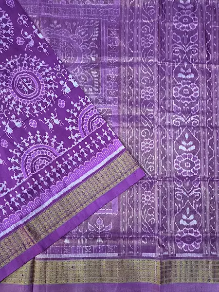 Gol Tribal Bandha Half Tissue Silk Saree-Purple