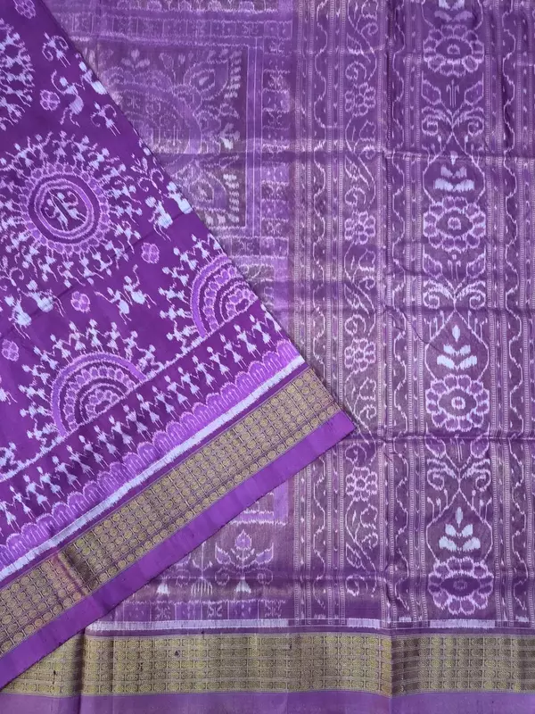 Gol Tribal Bandha Half Tissue Silk Saree-Purple