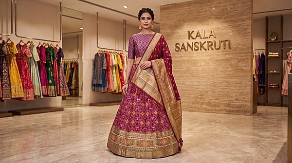 Kala Sanskruti All Over Magenta Color Dupion Silk Bandhani Chaniyacholi 3.75M - Elegant Traditional Wear Dupion Chaniyacholi's for Women