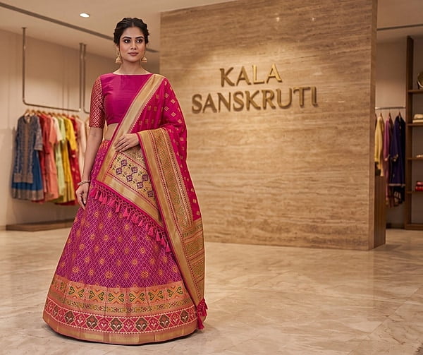 Kala Sanskruti Magenta Pink Color Dupion Silk Bandhani Chaniyacholi 3.75M - Elegant Traditional Wear Dupion Chaniyacholi's for Women