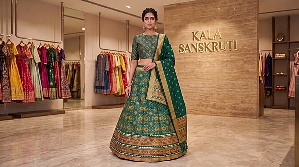 Kala Sanskruti All Over Green Color Dupion Silk Bandhani Chaniyacholi 3.75M - Elegant Traditional Wear Dupion Chaniyacholi's for Women