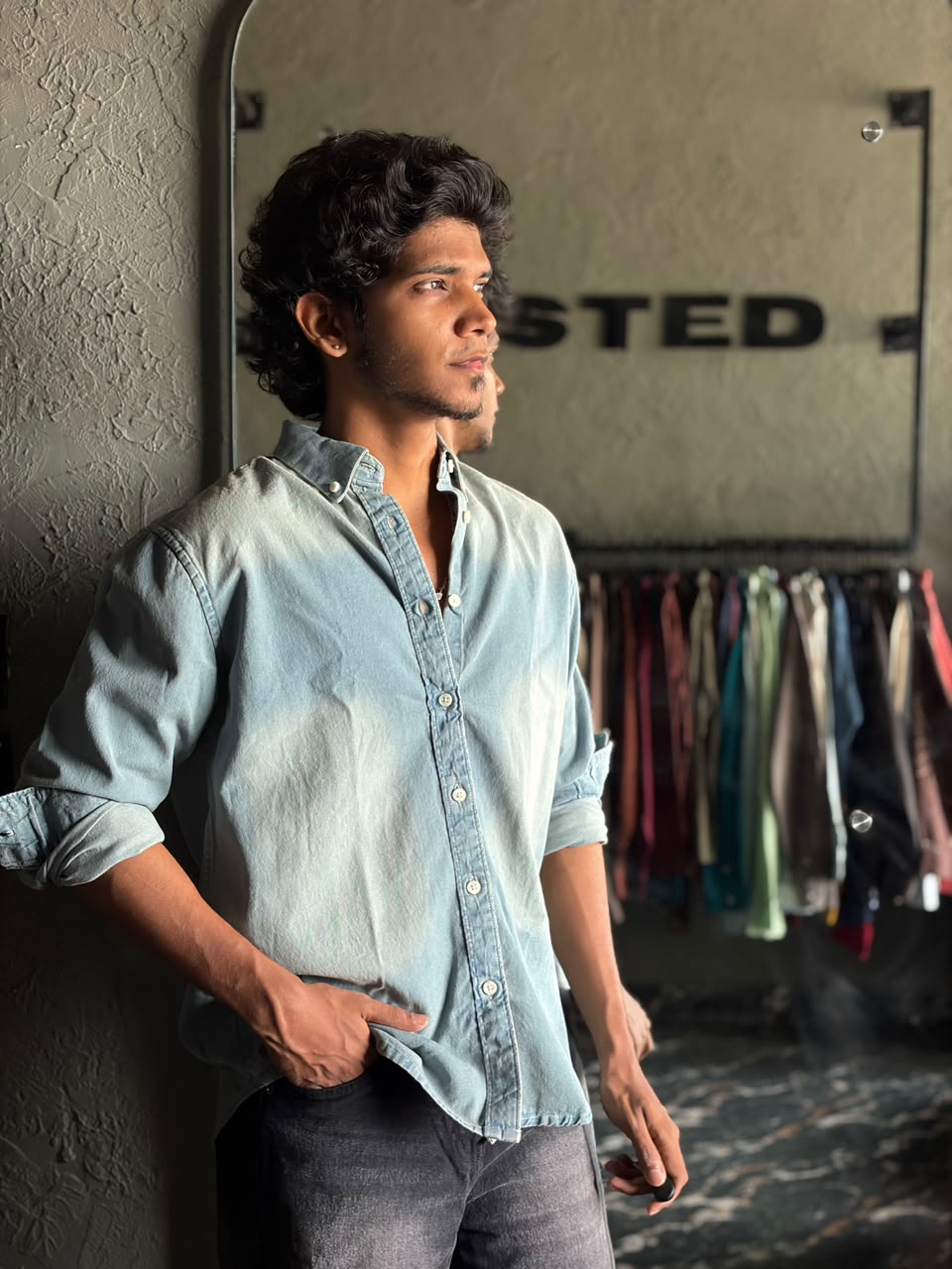 Mist wash denim shirt