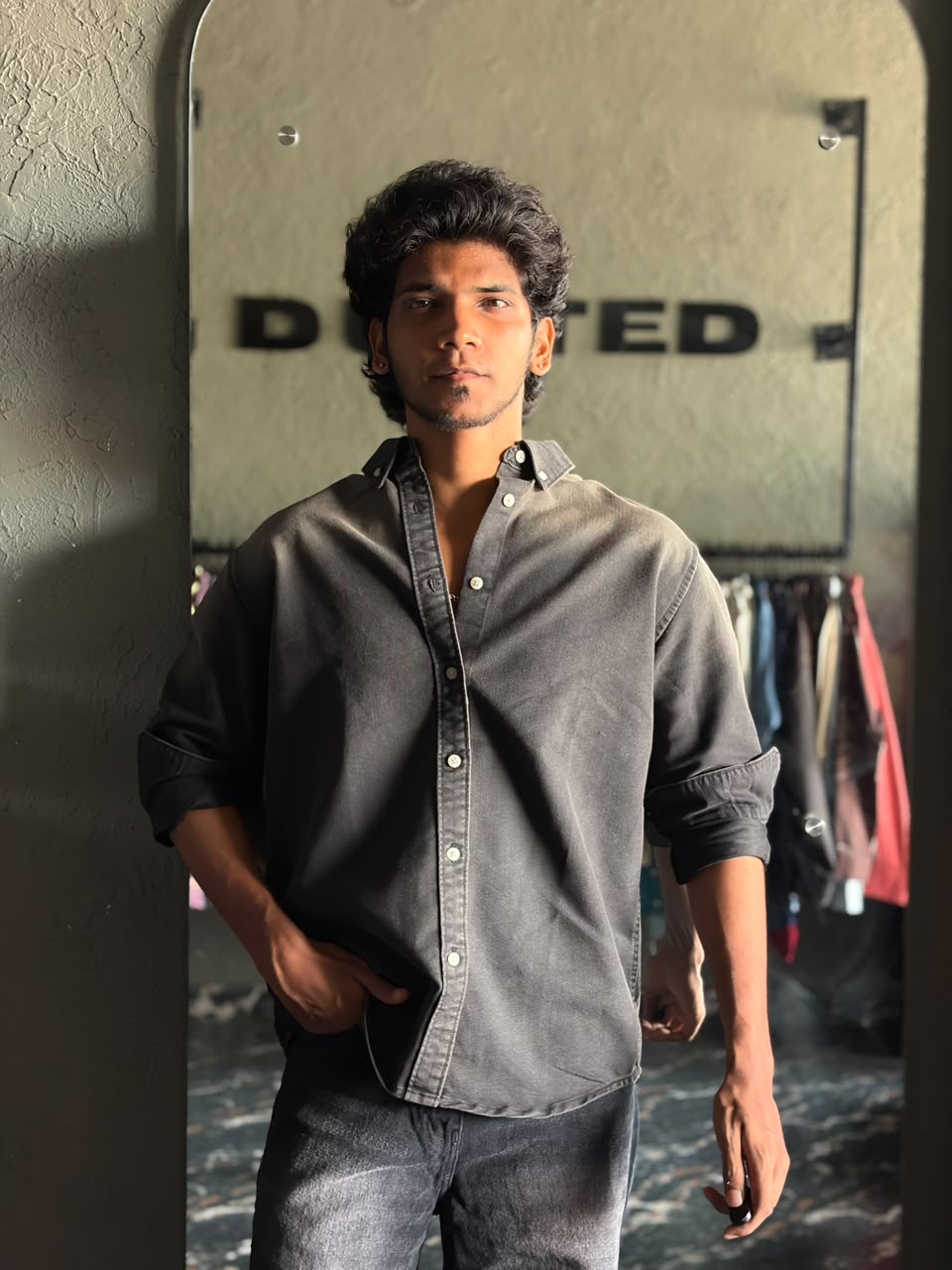 Charcoal wash denim shirt