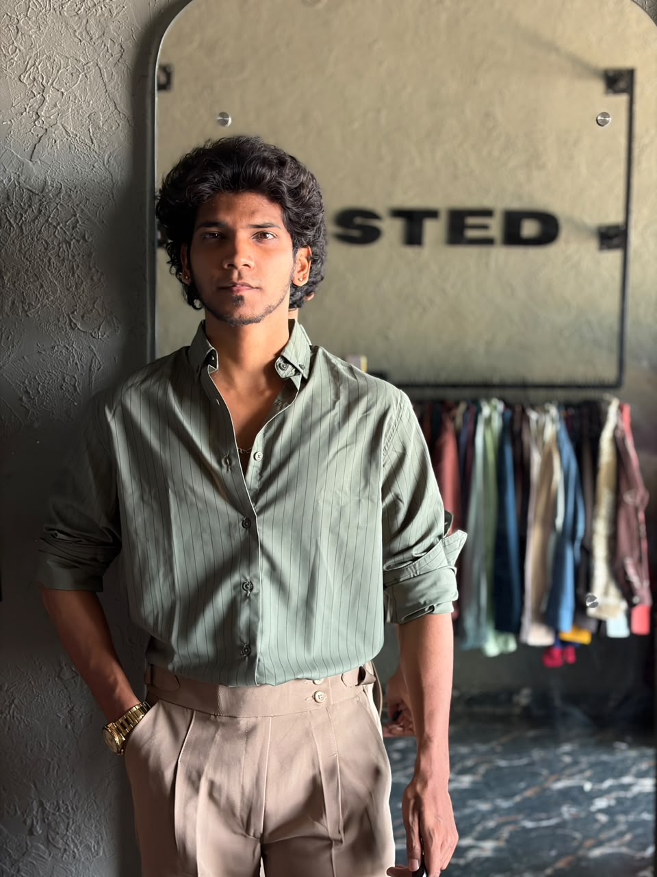 Olive crest pin stripes shirt