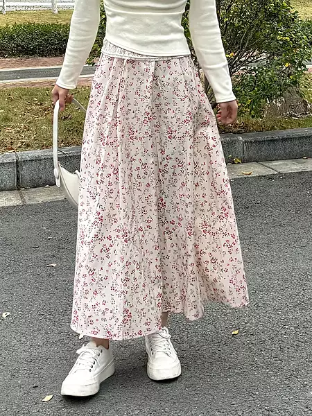 Vintage Floral Print A-Line Midi Skirt