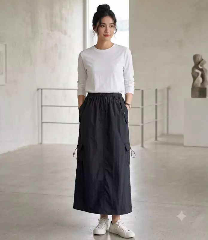 Classic Black High Waisted Cargo Skirt