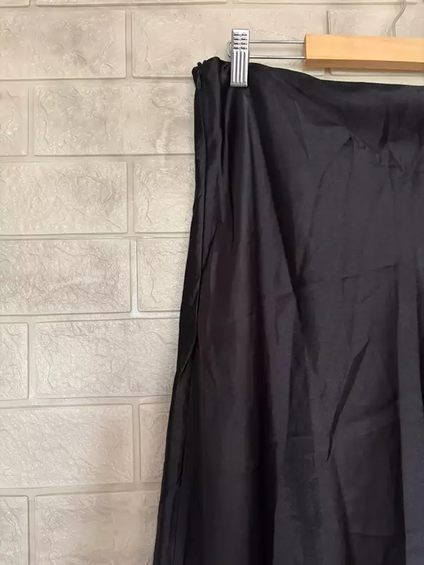 Black High Rise Satin A-Line Maxi Skirt