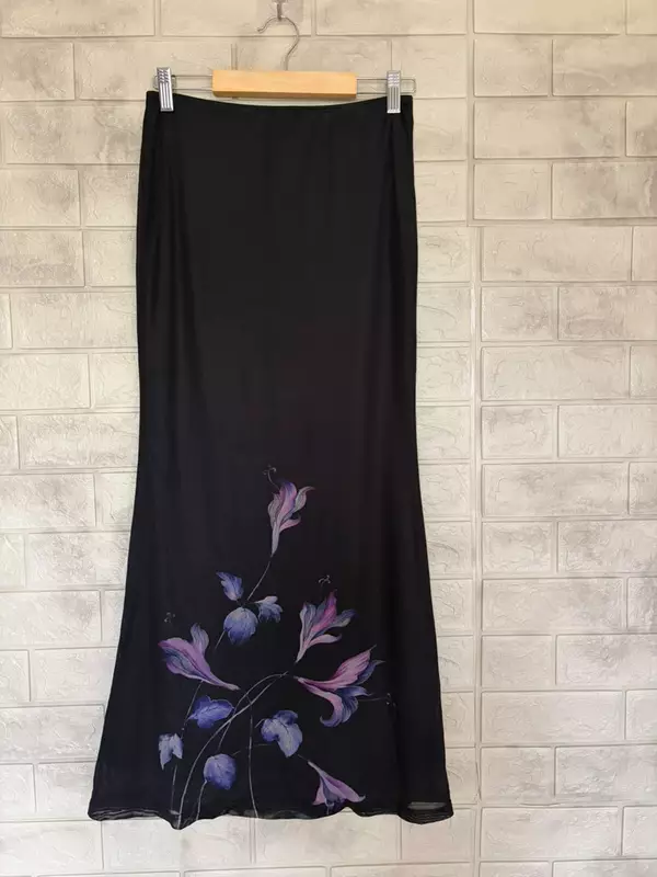 Black Floral Printed A-Line Maxi Skirt