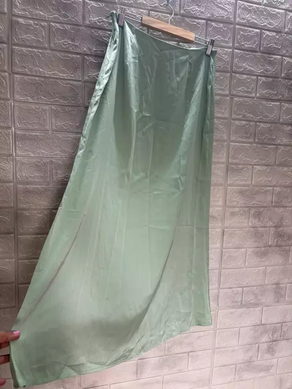 Green Satin Flared Skirt