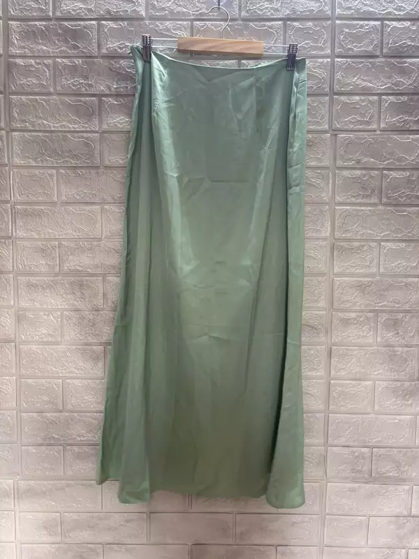 Green Satin Flared Skirt