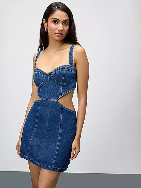 Cut-Out Denim Sheath Mini Dress
