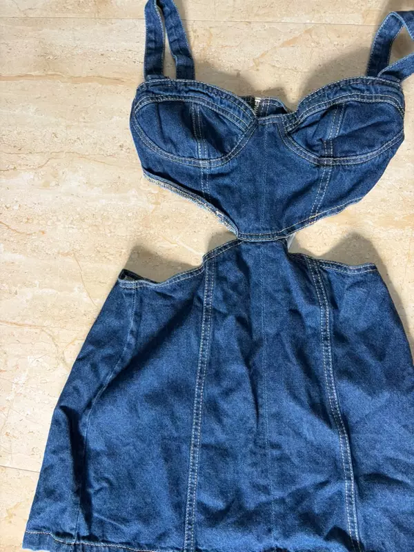 Cut-Out Denim Sheath Mini Dress