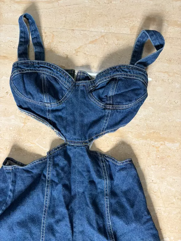 Cut-Out Denim Sheath Mini Dress