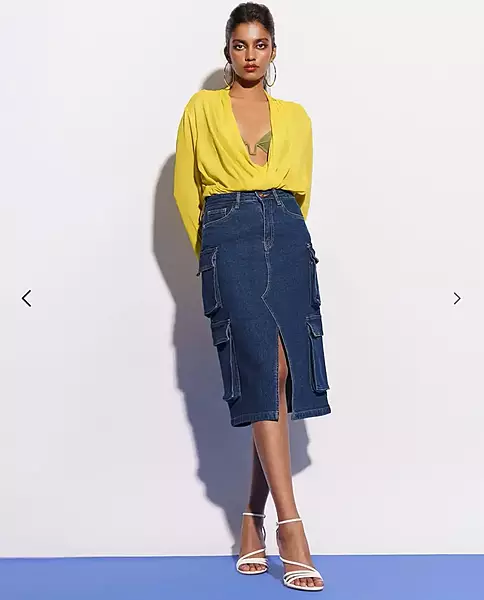 Blue Denim cargo pockets Midi skirt