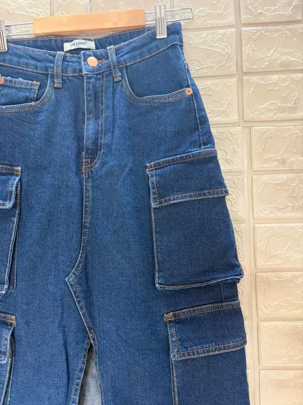 Blue Denim cargo pockets Midi skirt