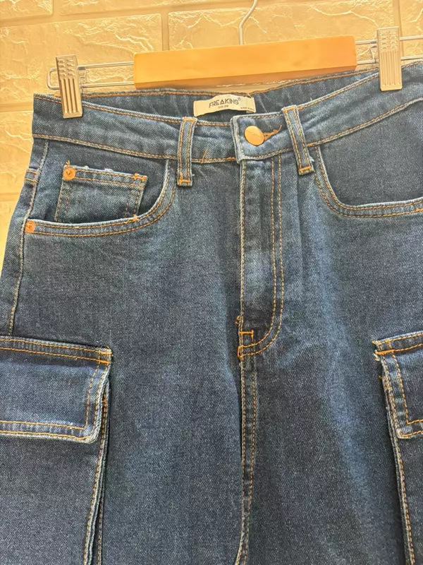 Blue Denim cargo pockets Midi skirt
