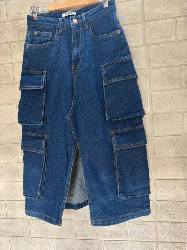 Blue Denim cargo pockets Midi skirt