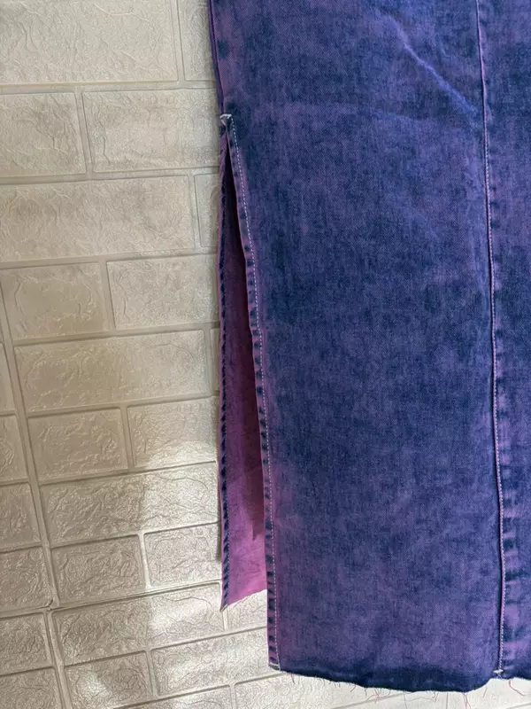 Purple Denim Straight Side Slit Skirt