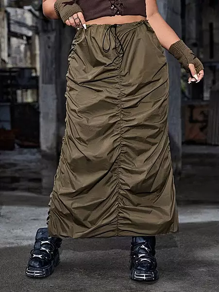 Olive Green Ruched Cargo Skirt