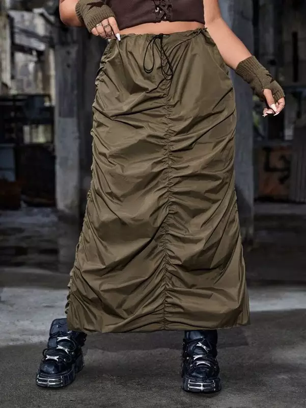 Olive Green Ruched Cargo Skirt