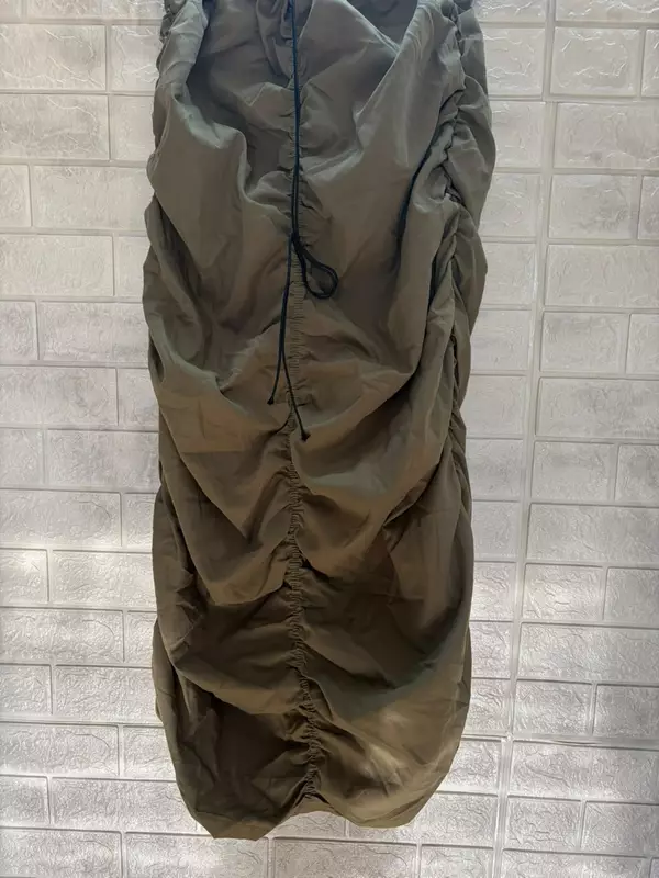 Olive Green Ruched Cargo Skirt