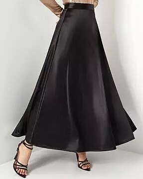 Black High Rise Satin A-Line Maxi Skirt