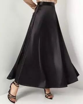 Black High Rise Satin A-Line Maxi Skirt