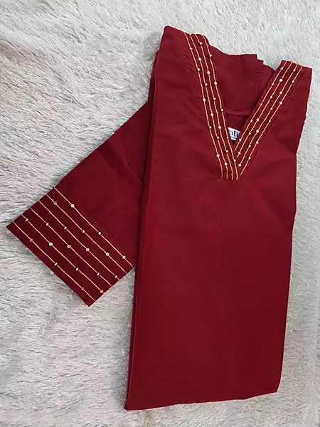 Ruby Elegance – Golden Embroidered Kurti