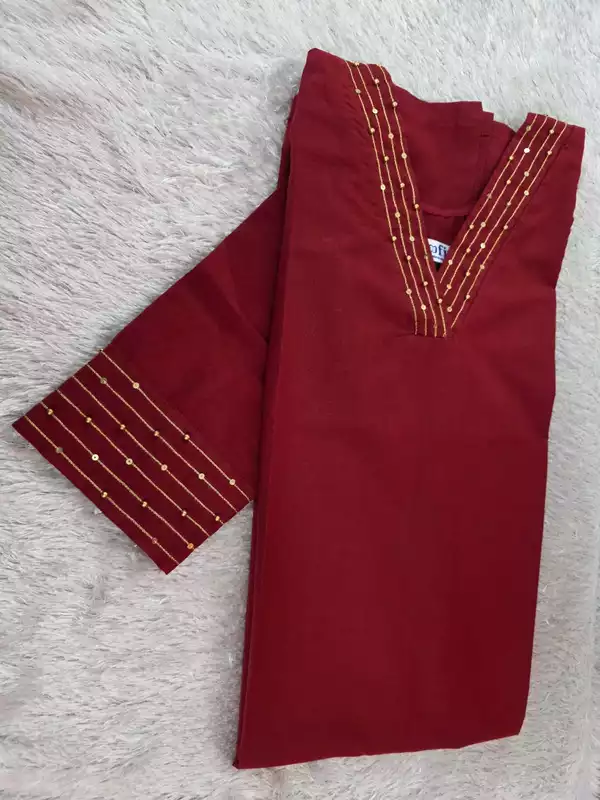 Ruby Elegance – Golden Embroidered Kurti