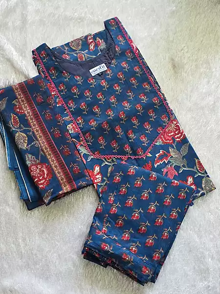 Blue Rose Floral Cotton Salwar Set