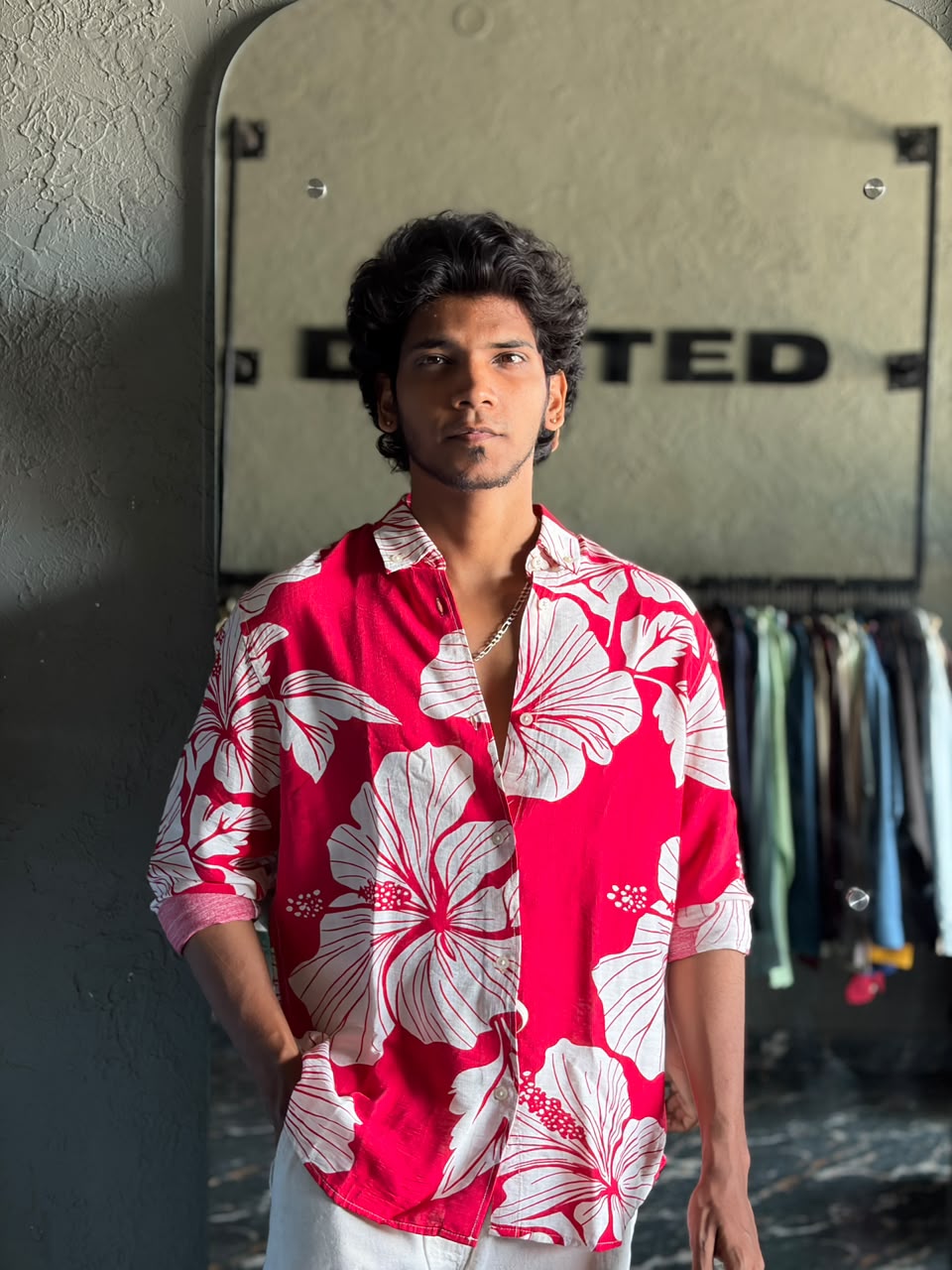 Crimson ivory bloom printed shirt