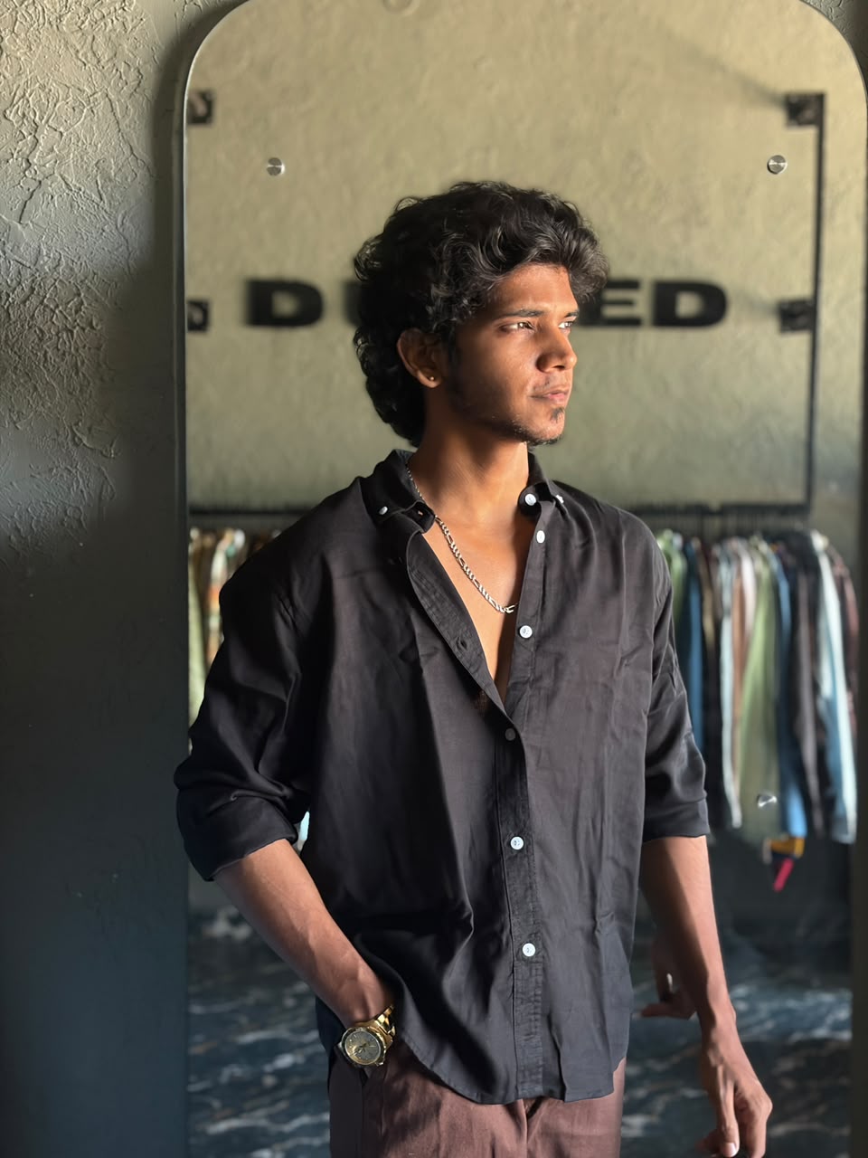 Jet black linen shirt