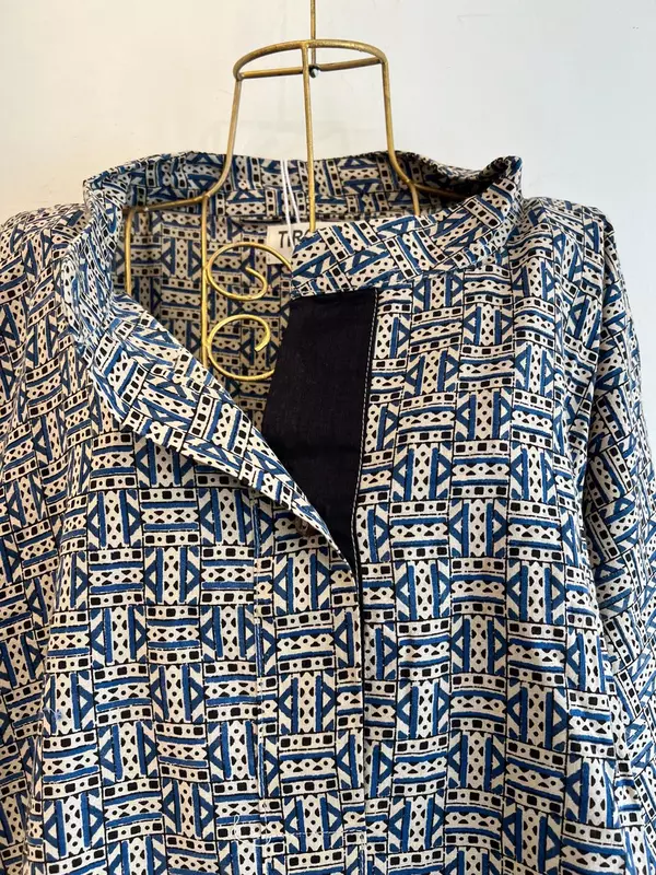 Junoon's Anti-Fit Shirt - Cream with Black & Blue Print