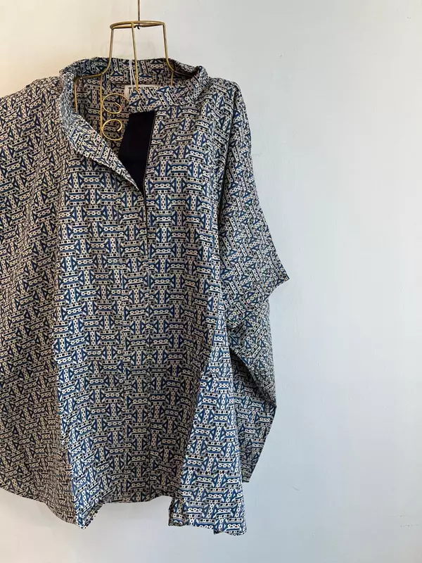Junoon's Anti-Fit Shirt - Cream with Black & Blue Print