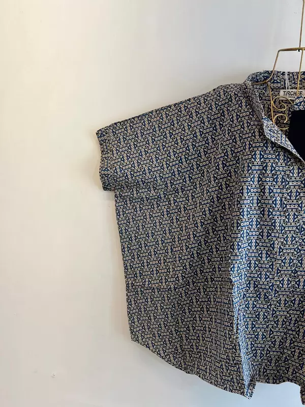 Junoon's Anti-Fit Shirt - Cream with Black & Blue Print