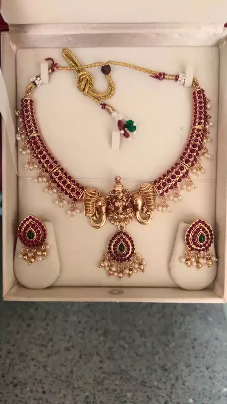 2253-Lakshmi Elephant Temple Necklace Set