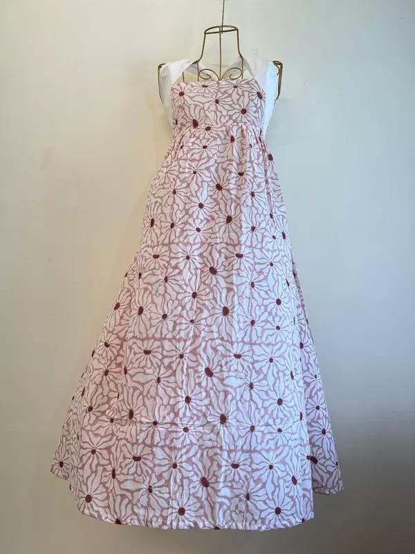 Hoor's Halter Neck Tube Dress - White with Peach & Maroon Flowers