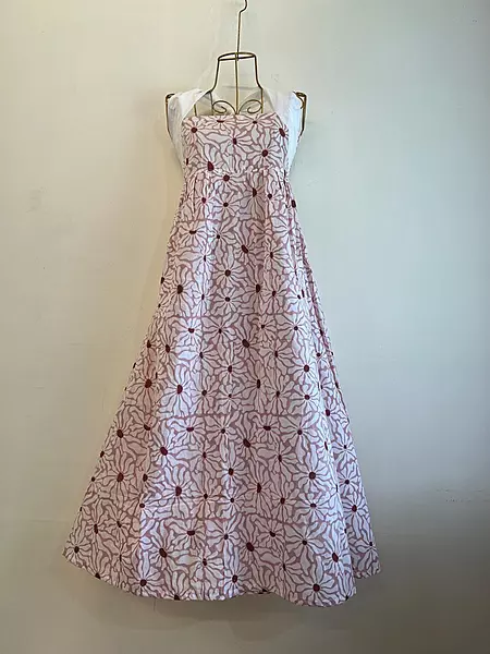 Hoor's Halter Neck Tube Dress - White with Peach & Maroon Flowers