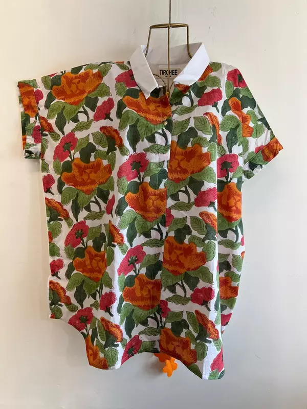 Ishq's Small Anti-fit with Back Open & Tie - White & Orange Flowers
