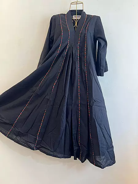 Amara's Everyday Flare Dress - Black with Yellow Stripes