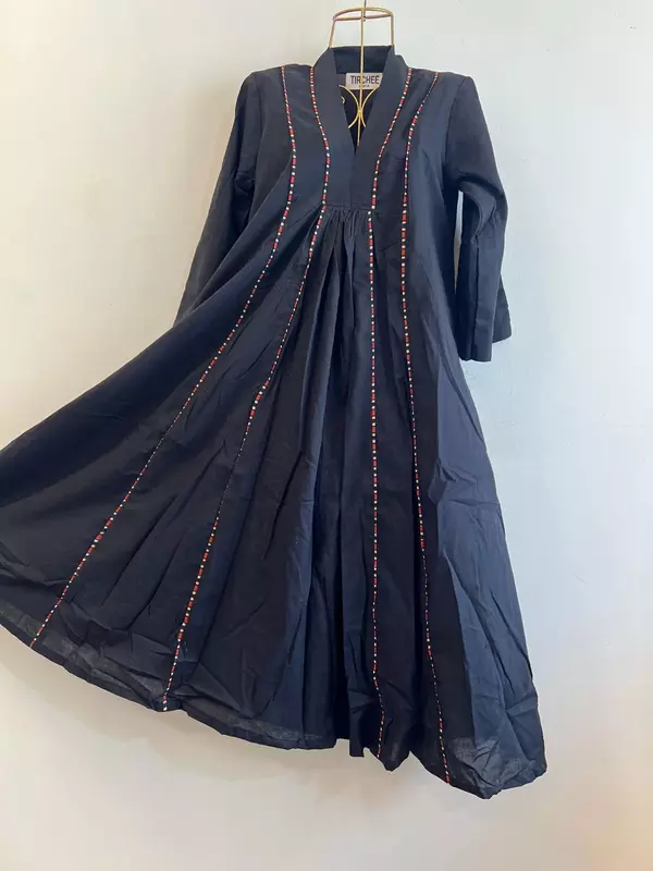 Amara's Everyday Flare Dress - Black with Yellow Stripes