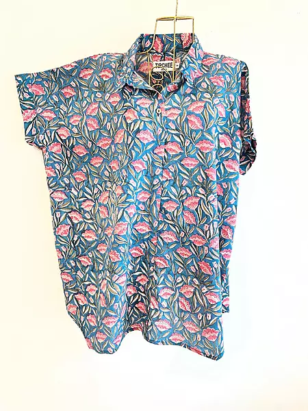 Ishq's Small Anti-fit with Back Open & Tie - Turquoise & Flowers