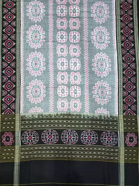 Flower Bandha Double Border Dupatta-Grey