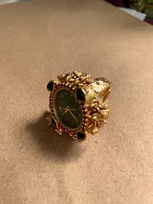 Vintage-Inspired Ornate Gold-Tone Emerald & Ruby Crystal Watch Ring Vintage-Inspired Ornate Gold-Tone Emerald & Ruby Crystal Watch Ring