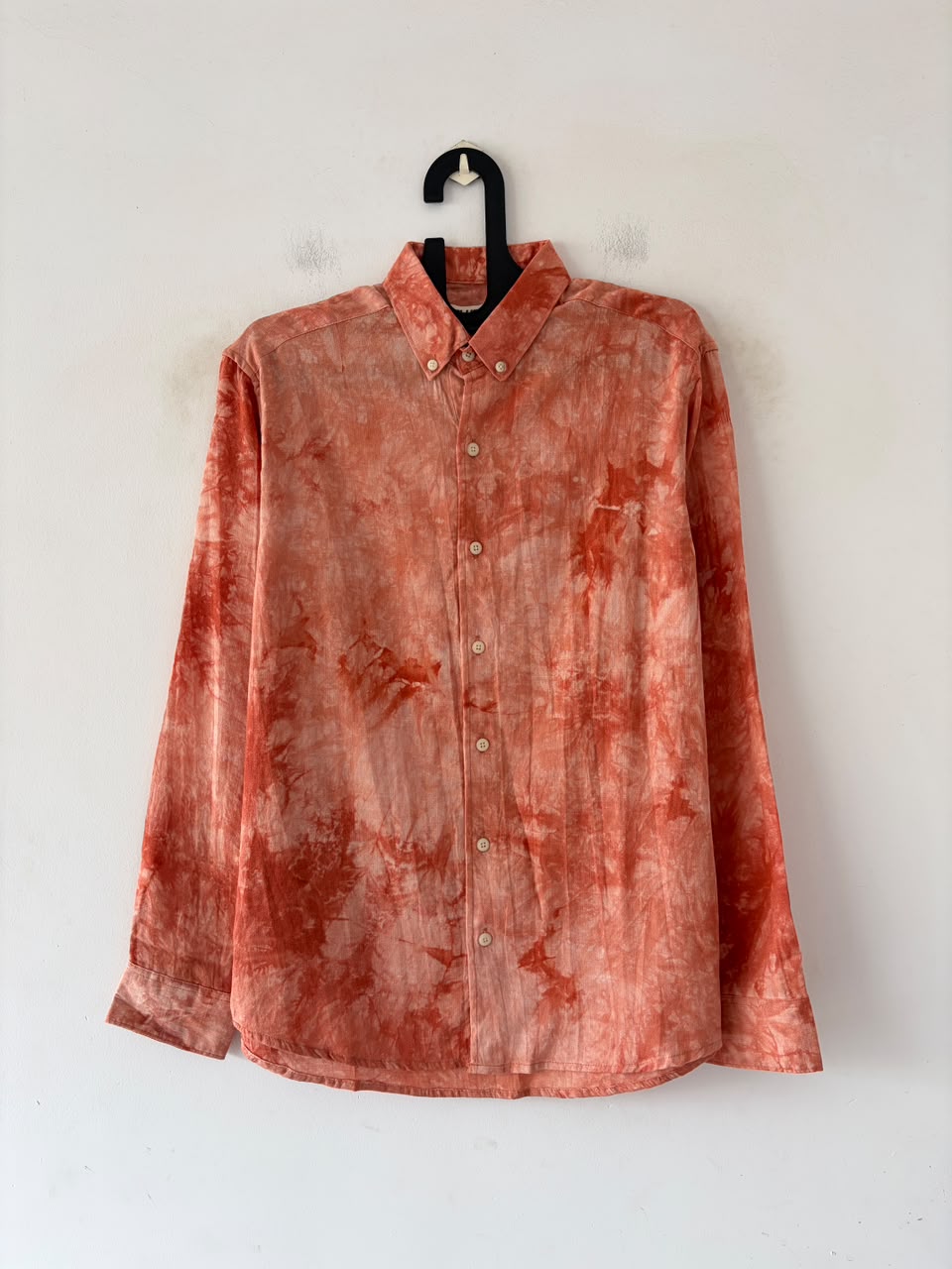 Coral fade tie‑dye printed shirt