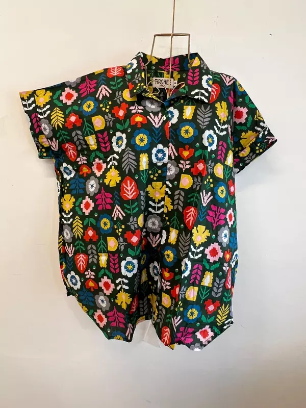 Ishq's Small Anti-fit with Back Open & Tie - Green with Tetris shapes