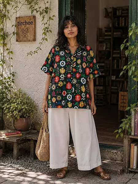 Ishq's Small Anti-fit with Back Open & Tie - Green with Tetris shapes