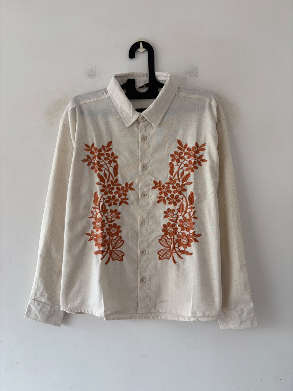 Rust blossom embroidered shirt