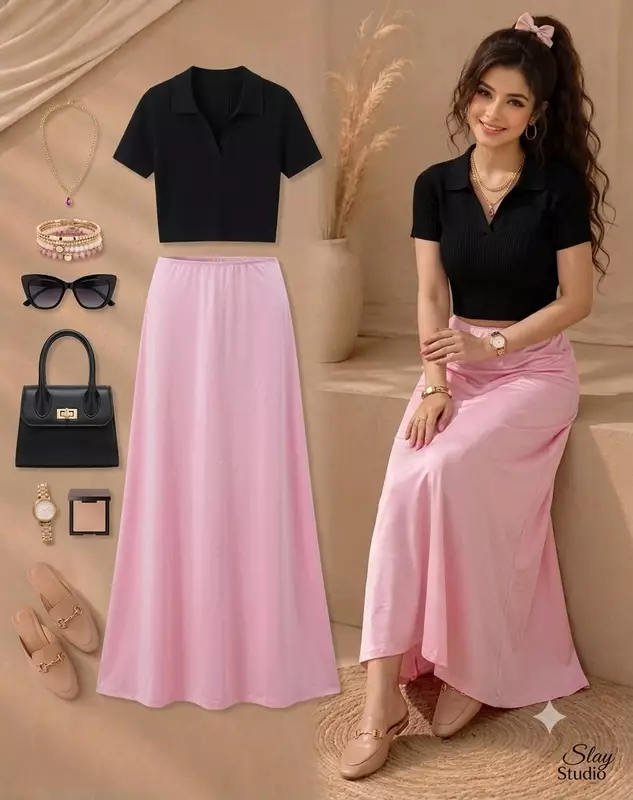 Light Pink High-Waisted Maxi Skirt